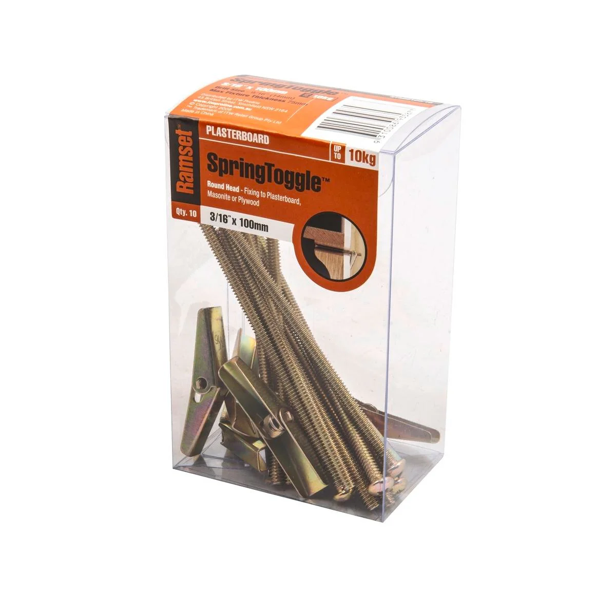 Ramset Spring Toggle 3 16 x 100mm Gold Steel 10 Pack Flush Fixing