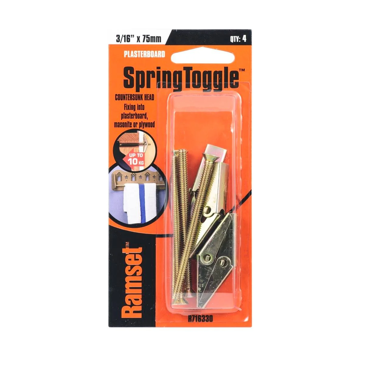 Ramset Spring Toggle - 75mm - Gold Passivated - Flush Fixing - 4 Pack
