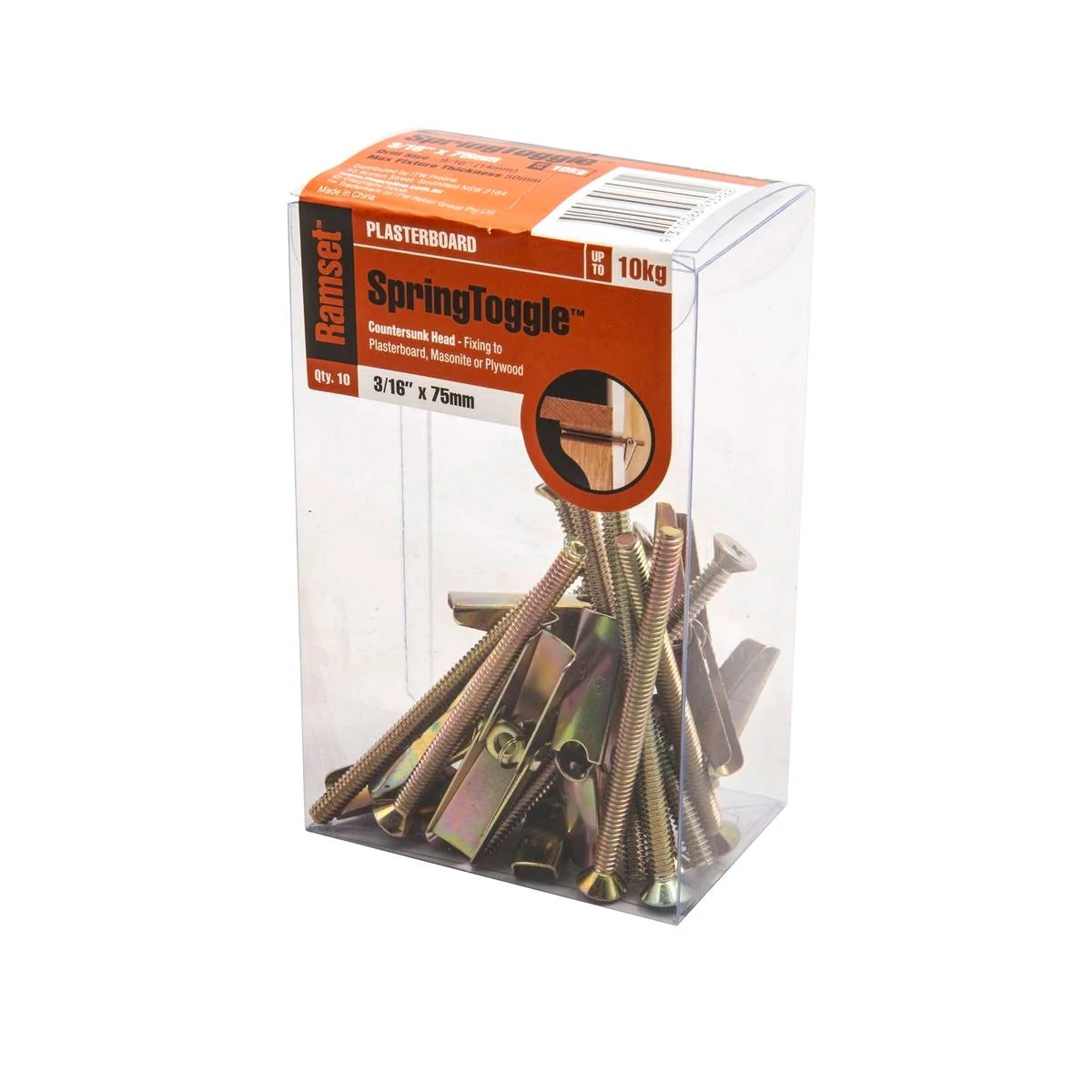 Ramset Spring Toggle Anchor 3 16 x 75mm Gold Steel 10 Pack