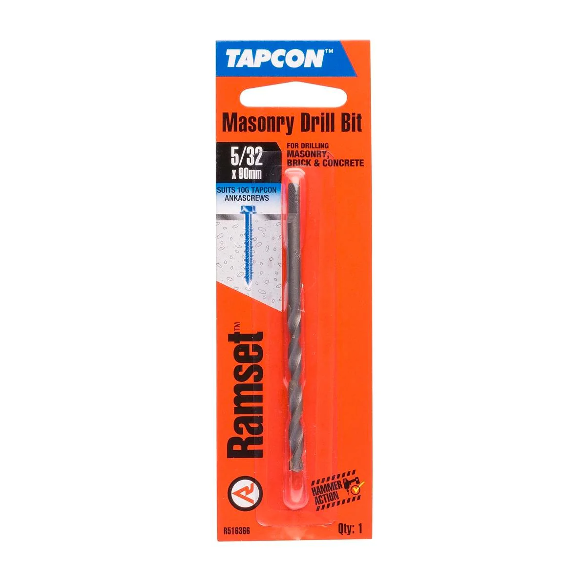 Ramset 5/32" Tapcon Masonry Drill Bit - 1 Pack - Steel - R516366