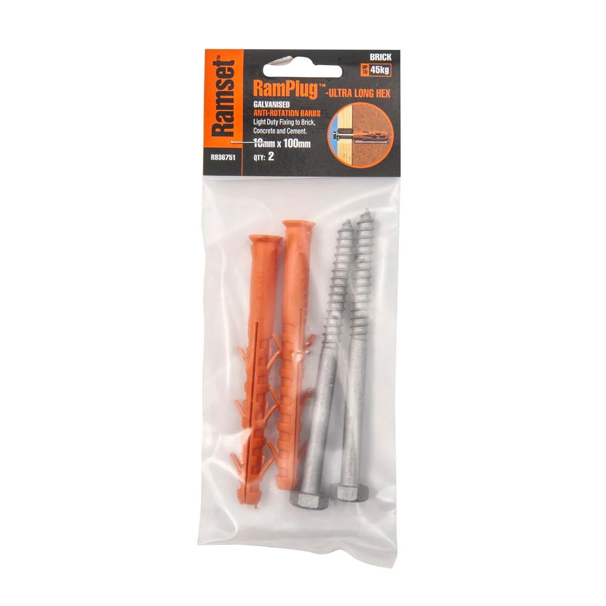 Ramset Ultra Long Anchor 10 x 100mm Nylon Galvanised 2 Pack
