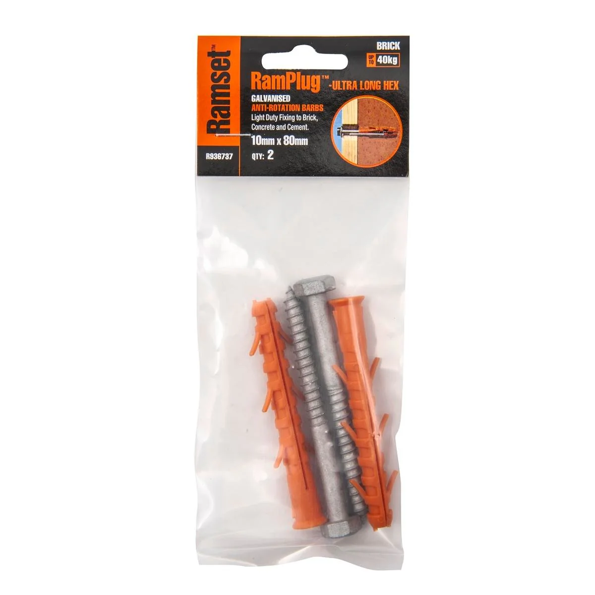 Ramset Ultra Long Anchor 10 x 80mm Nylon Galvanised 2 Pack