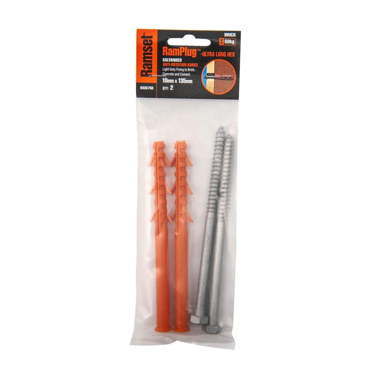 Ramset Ultra Long Hex Anchor 10 x 135mm Nylon Galvanised 2 Pack