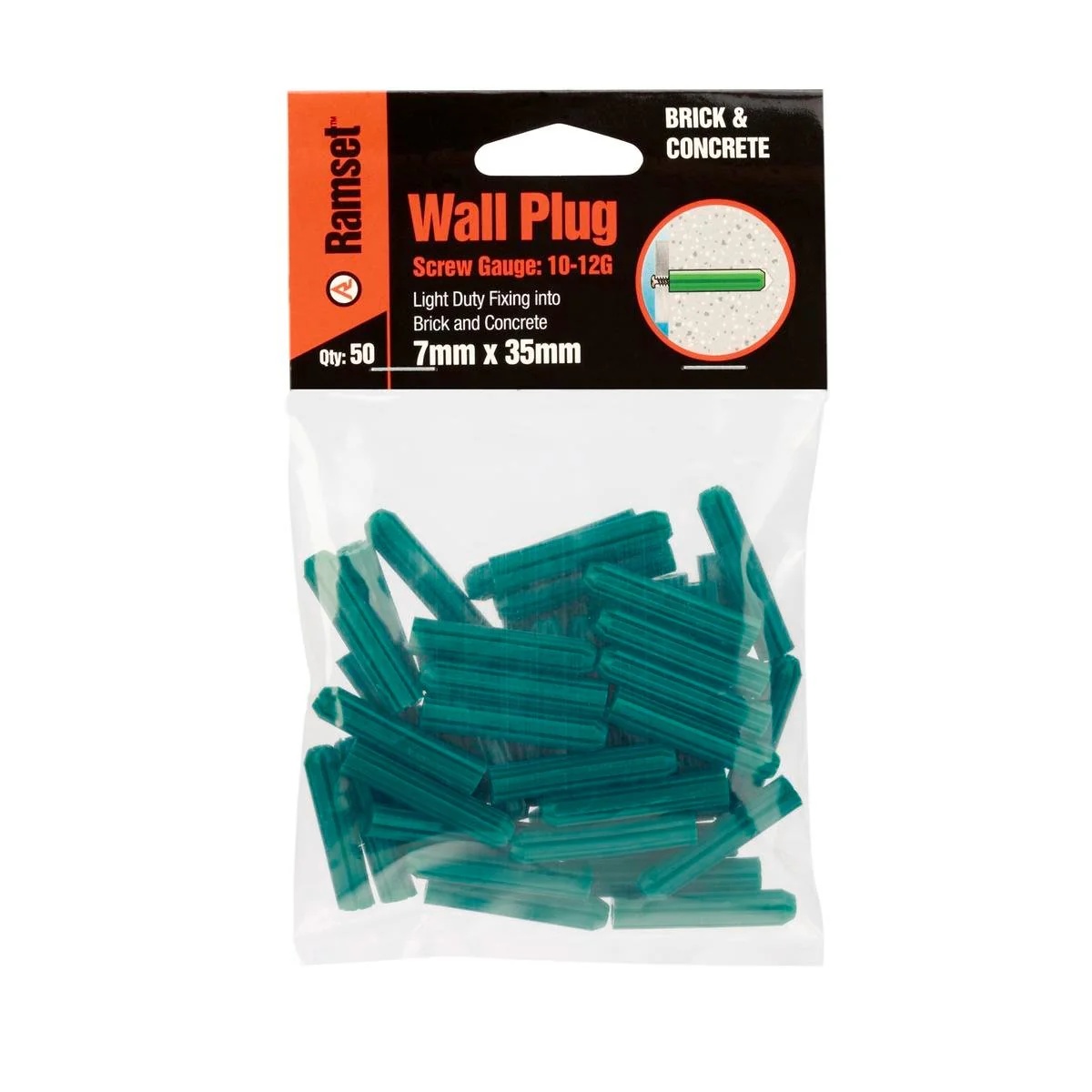 Ramset Wall Plugs - 7 x 35mm - Plastic - Light Duty - 50 Pack