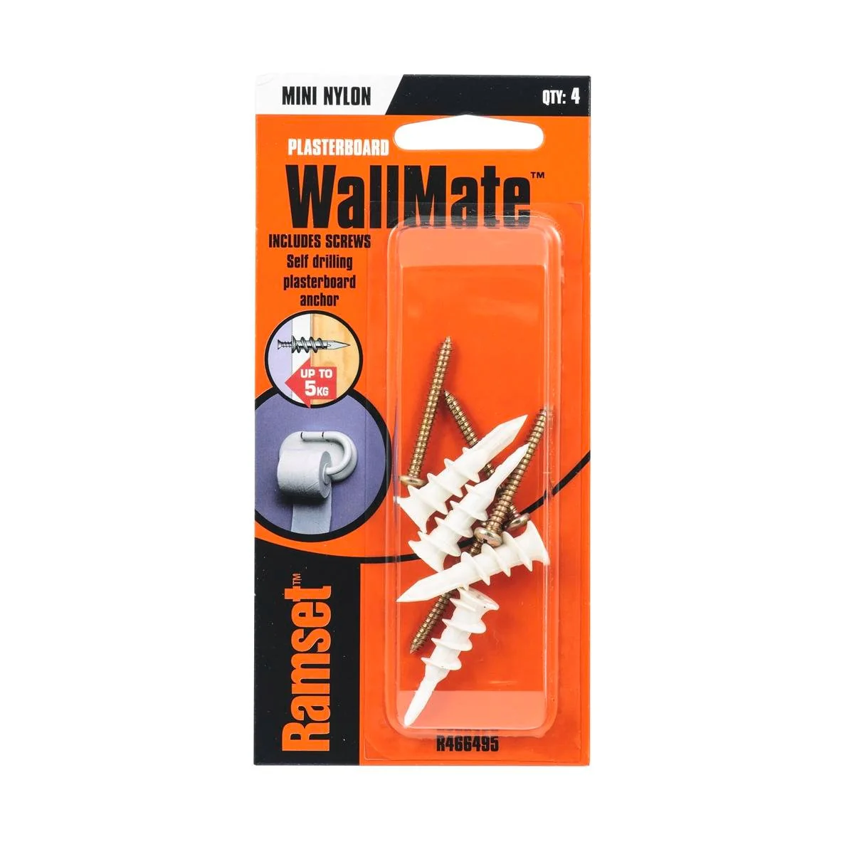 Ramset Wallmate Mini Anchor - Mini - Nylon - Non-Conductive - 4 Pack