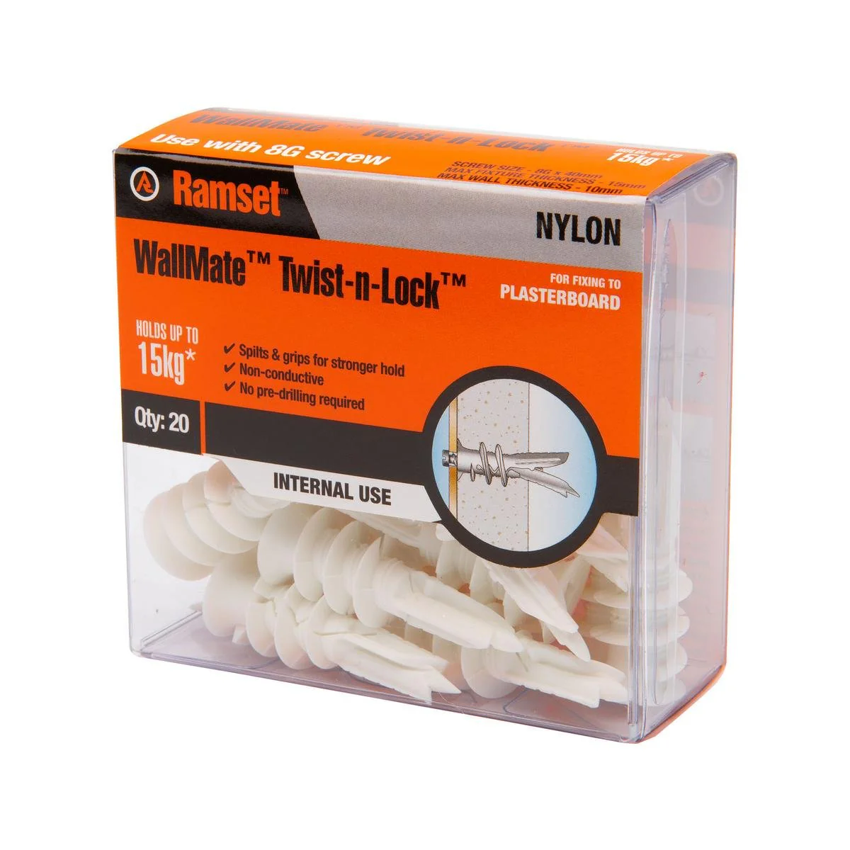 Ramset Wallmate Twist N Lock Anchors 20 Pack Nylon Easy Install
