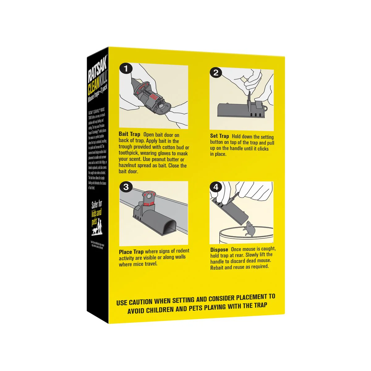 Ratsak Clean Kill Mouse Trap 3 Pack - Enclosed Design - 63mm x 231mm - Safe for Kids and Pets - Image 2