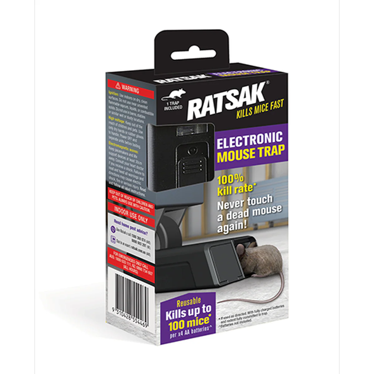 Ratsak Electronic Mouse Trap - 100% Kill Rate - Plastic - Indoor Use