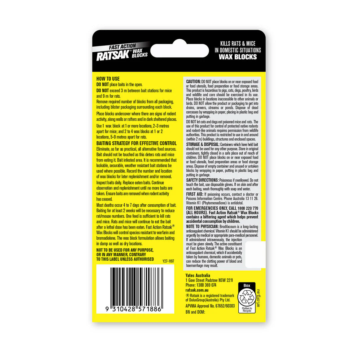 Ratsak Fast Action Wax Blocks 80g - 6 Pack - Moisture Resistant - Blue - Image 2