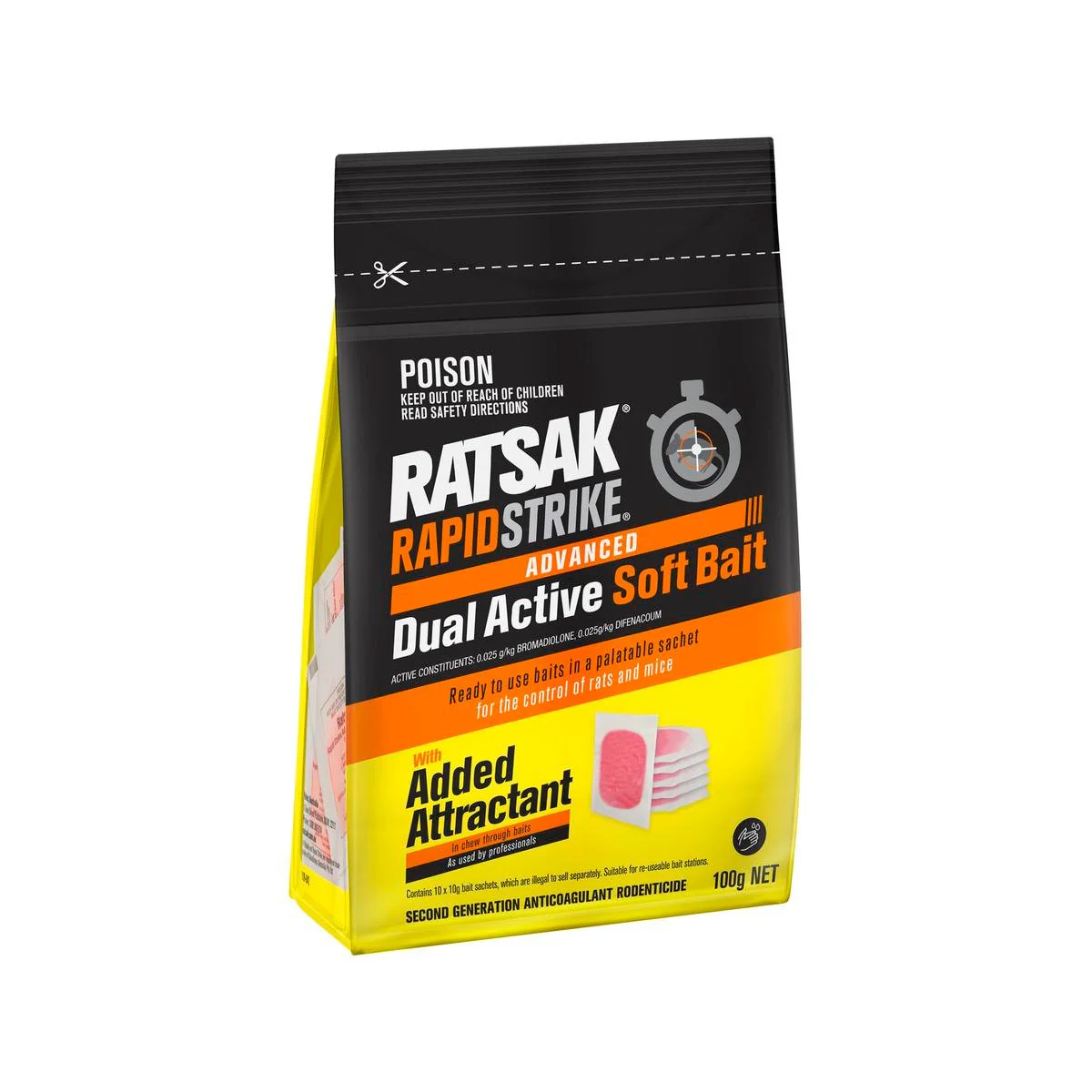 Ratsak Rapid Strike - 100g - Soft Bait - Dual Active Rodenticide