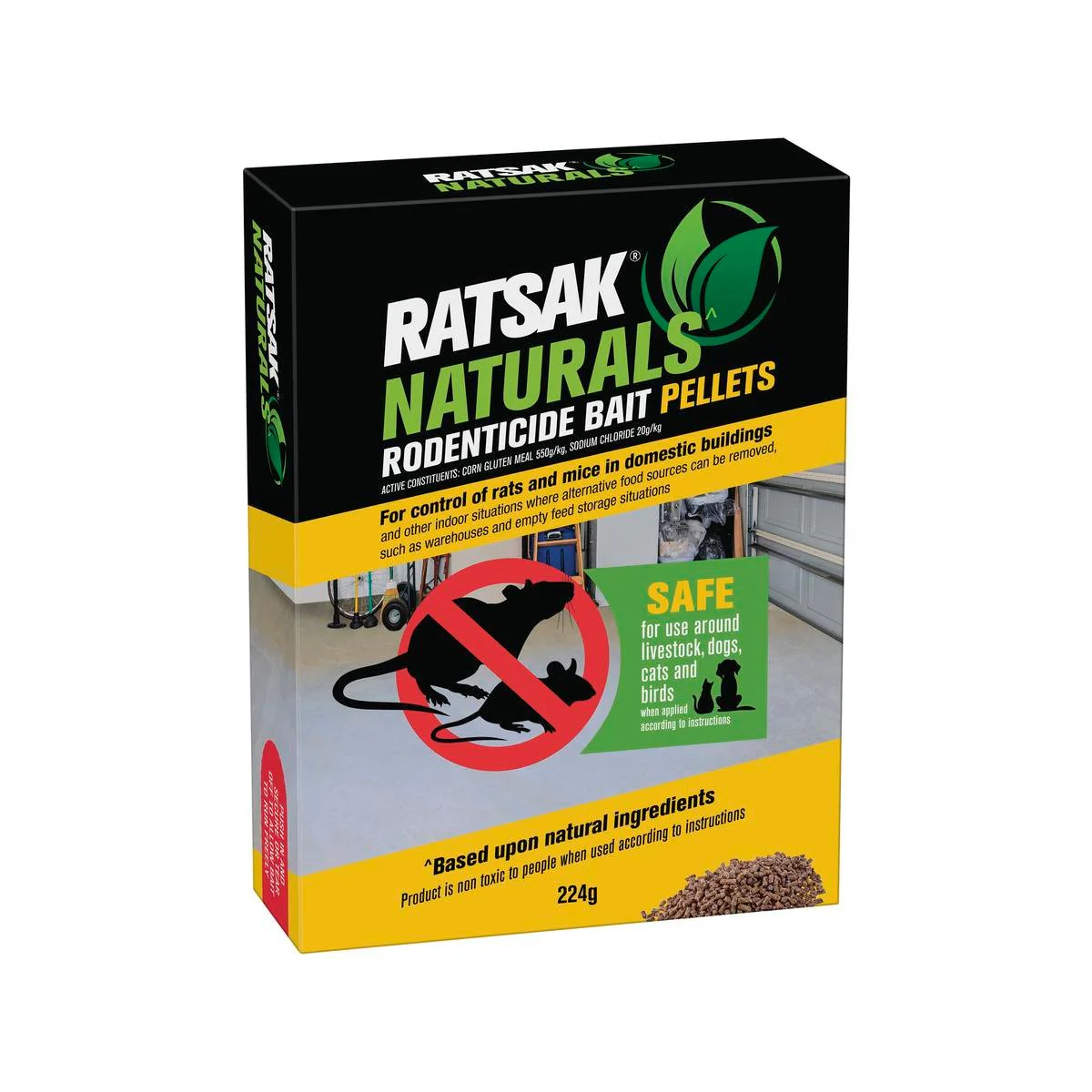 Ratsak Rodenticide Bait Pellets - 224g - Natural Ingredients - Safe for Pets