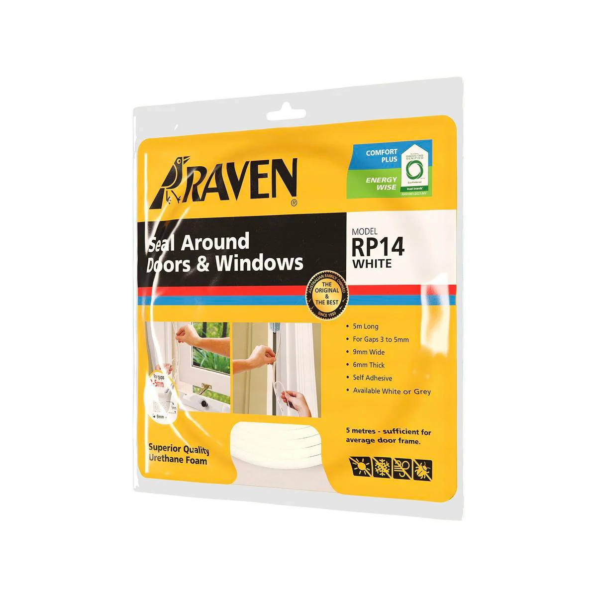 Raven Weather Strip 5000mm White Urethane Foam Self-Adhesive Seal