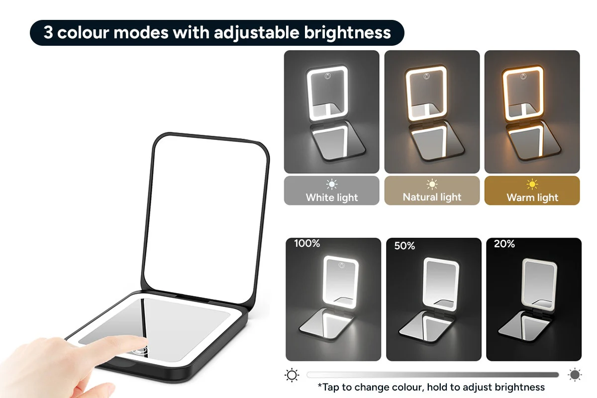 Rechargeable LED Compact Mirror 2 Pack with 3 Light Modes - Image 5