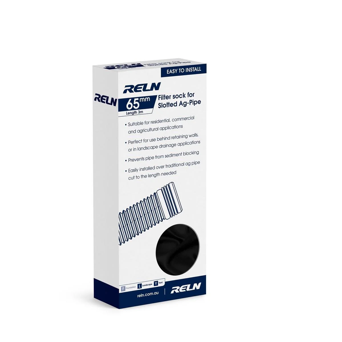 Reln Filter Sock - 65mm x 3m - Black Textile - Landscape Drainage