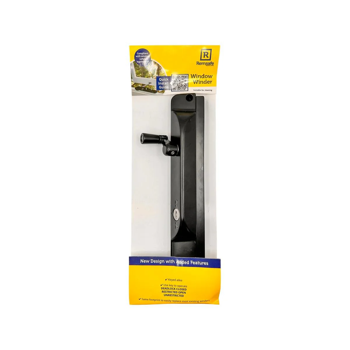 Remsafe Stainless Steel Black Window Winder - 280mm x 41mm x 46mm - Durable