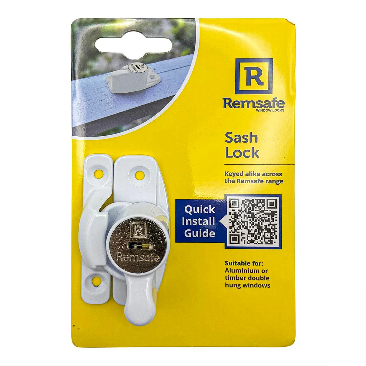 Remsafe White Window Sash Lock - Key Lockable - 65mm x 30mm x 25mm - Security