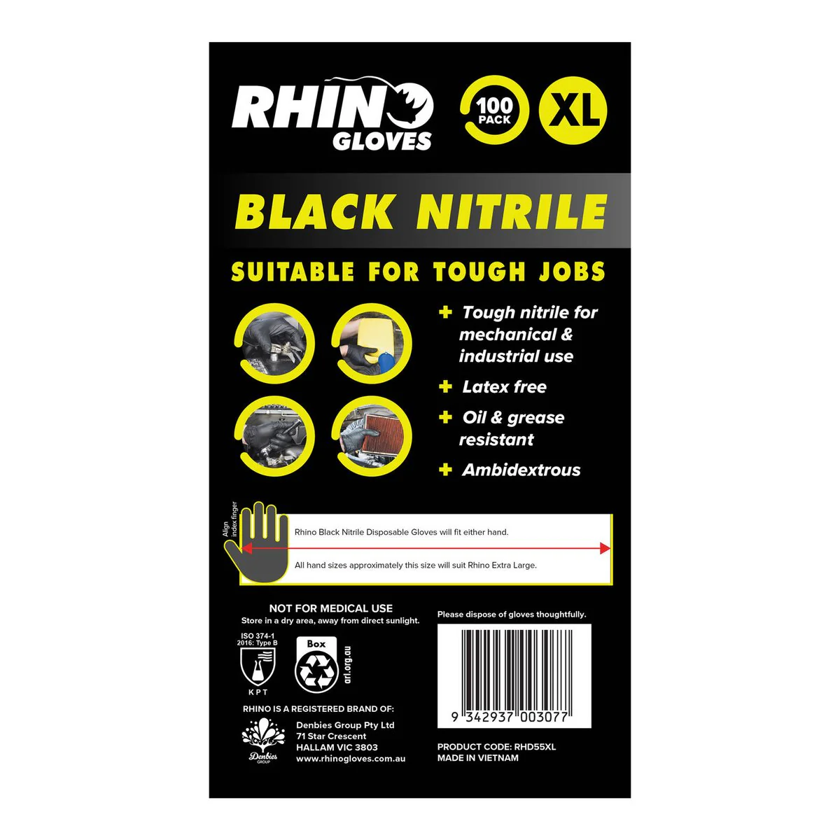 Rhino Gloves Nitrile - X Large - Disposable - High Puncture Resistance - Image 4