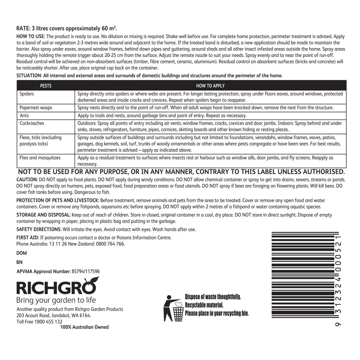 Richgro Indoor Outdoor Surface Spray - 3L - Liquid - Clear - 60m² Coverage - Image 2