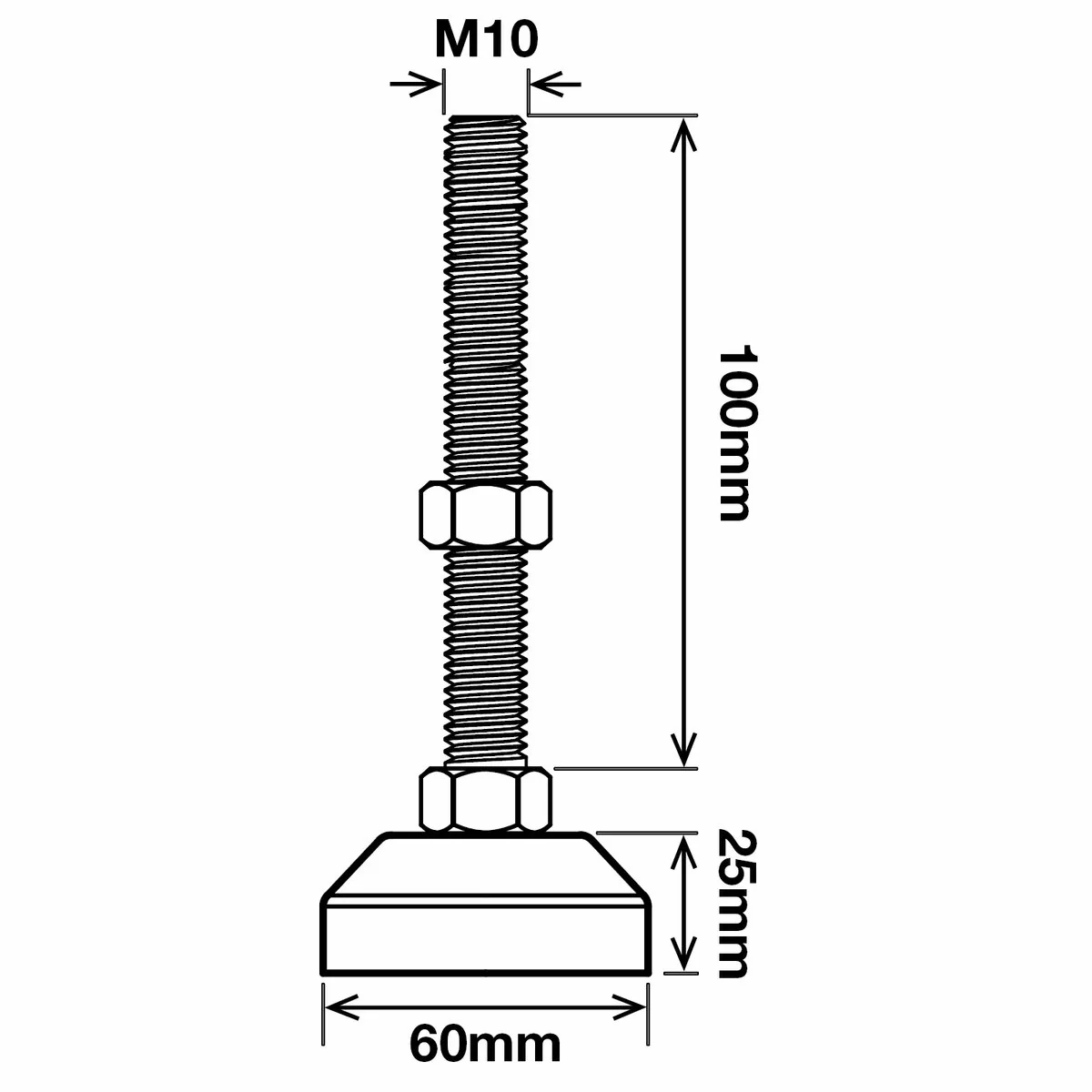 Richmond Fixed Levelling Foot - 60mm x M10 - Zinc Plated - Anti-Slip - Image 2