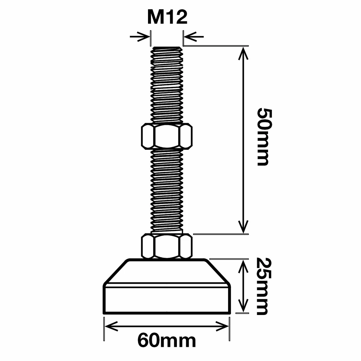 Richmond Fixed Levelling Foot - 60mm x M12 - Zinc Plated - 800kg Load - Image 2
