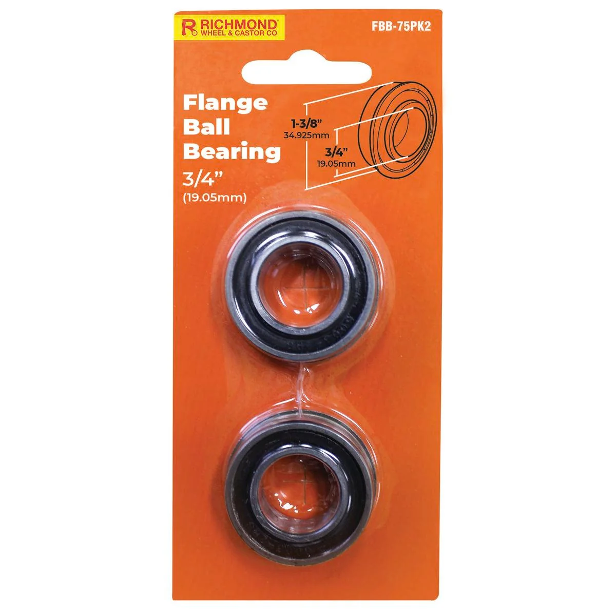 Richmond Flange Ball Bearing 2 Pack - 1-3/8" x 3/4" - Orange