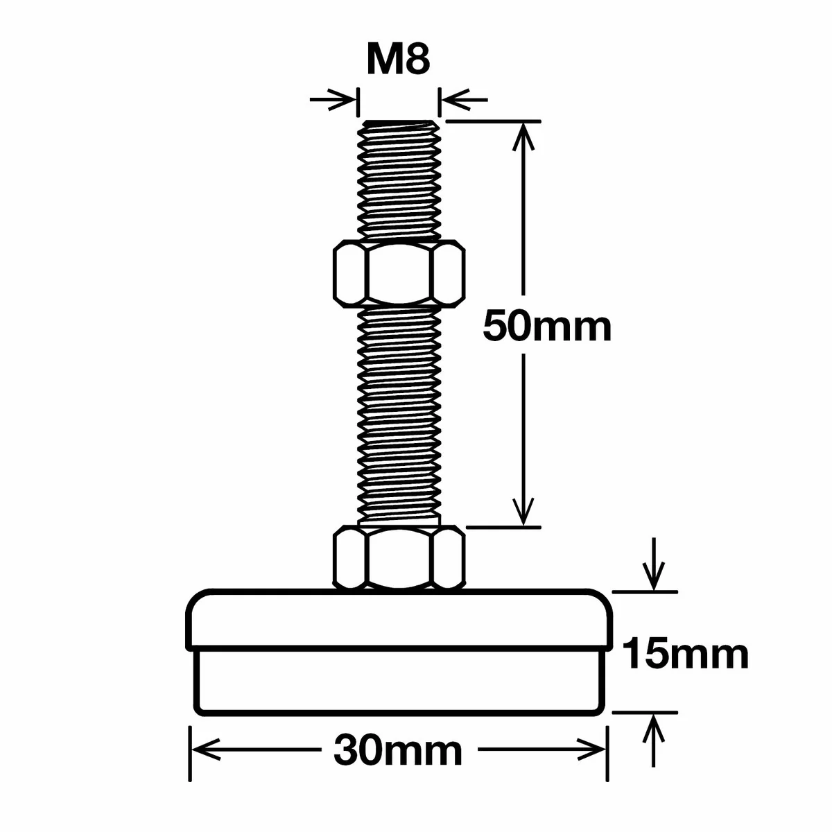 Richmond Levelling Feet - 50mm x M8 - Zinc Plated - Adjustable 4 Pack - Image 2