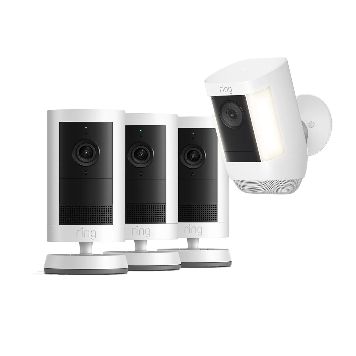 Ring Outdoor Camera Plus 2K 3 Pack + Spotlight Cam Pro 2K Battery White