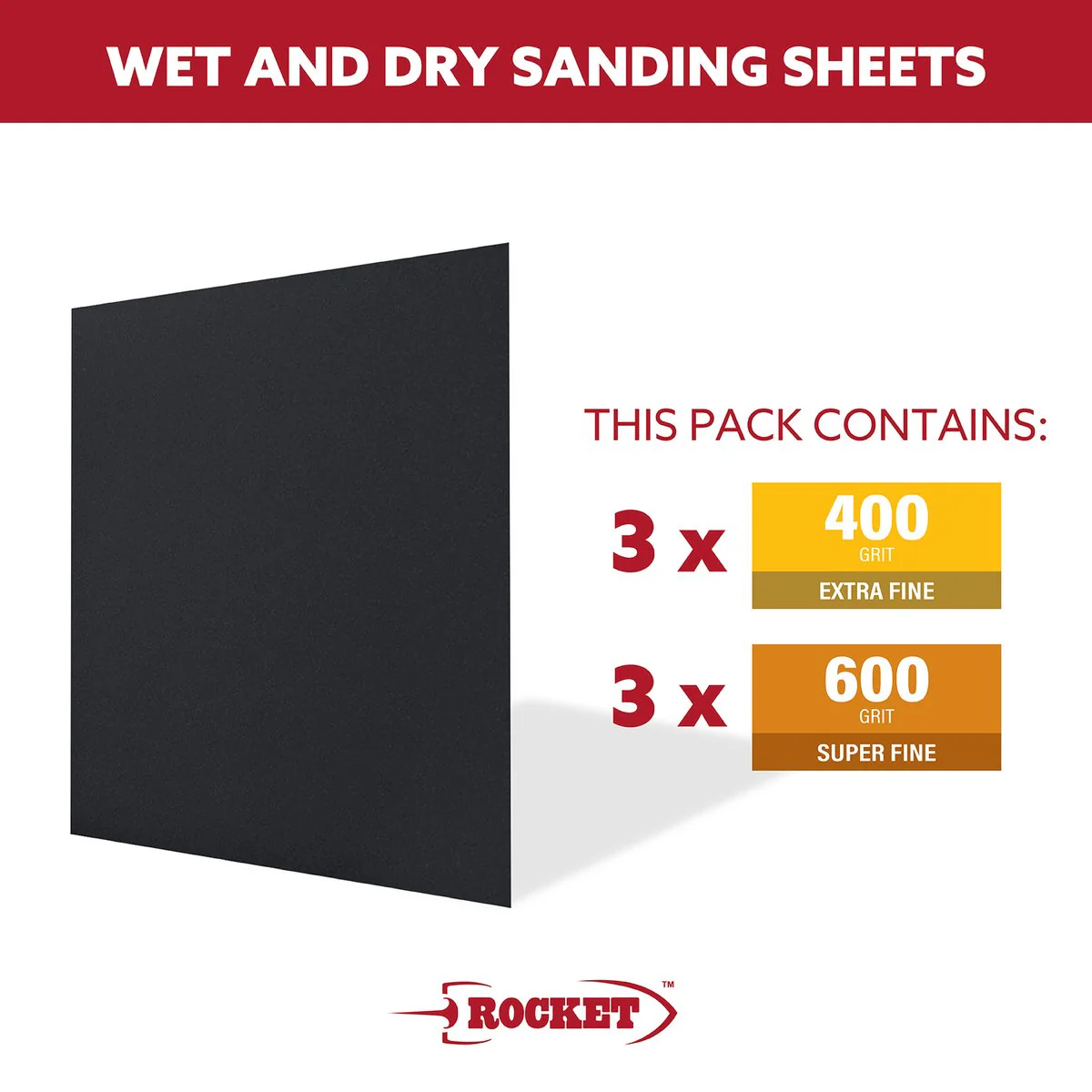 Rocket 400 600 Wet Dry Sanding Sheets 6 Pack - 230mm x 280mm - Versatile Wet/Dry Use - Image 2