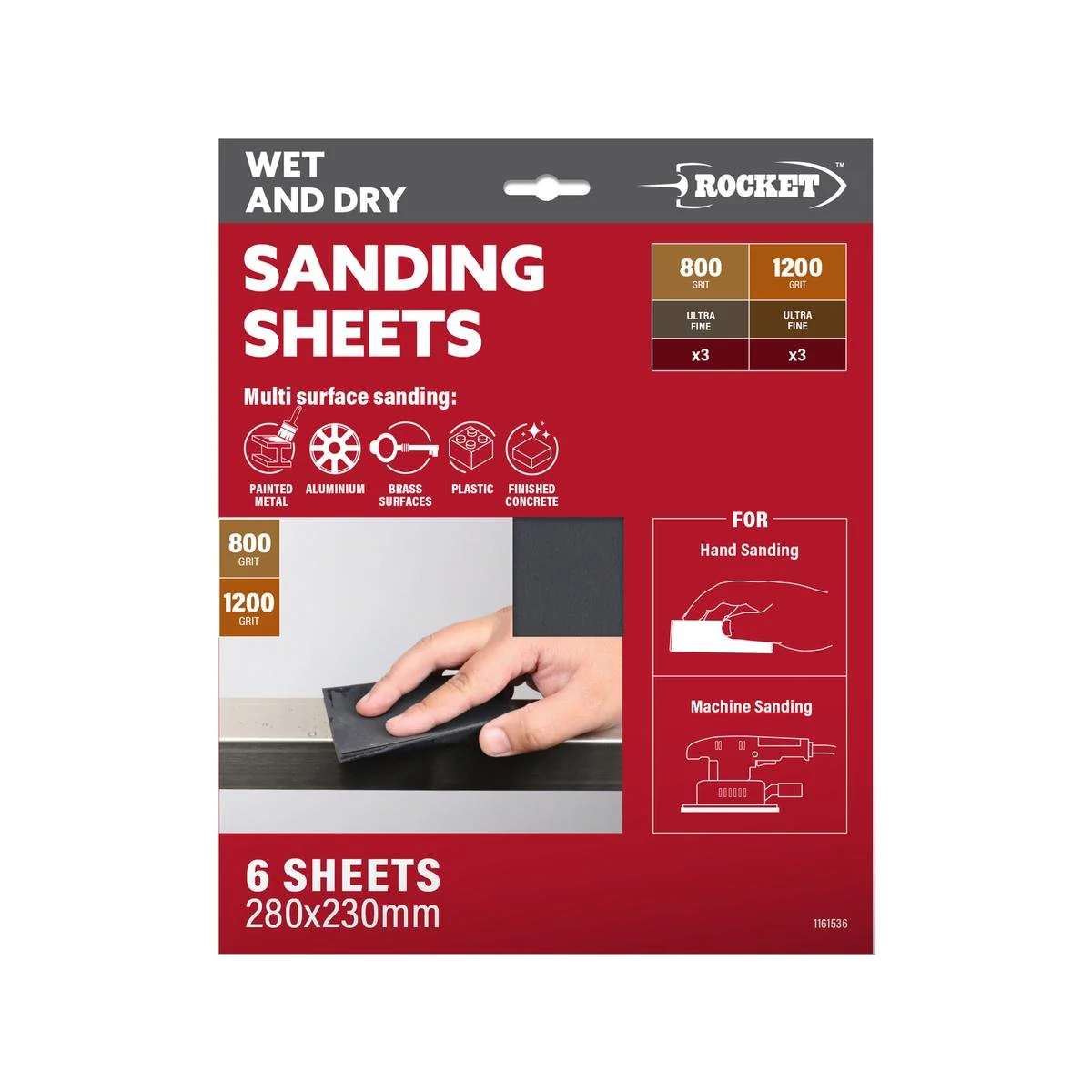 Rocket 800 Wet Dry Sanding Sheets - 6 Pack - 280mm x 230mm - Versatile for Metal, Plastic, Concrete