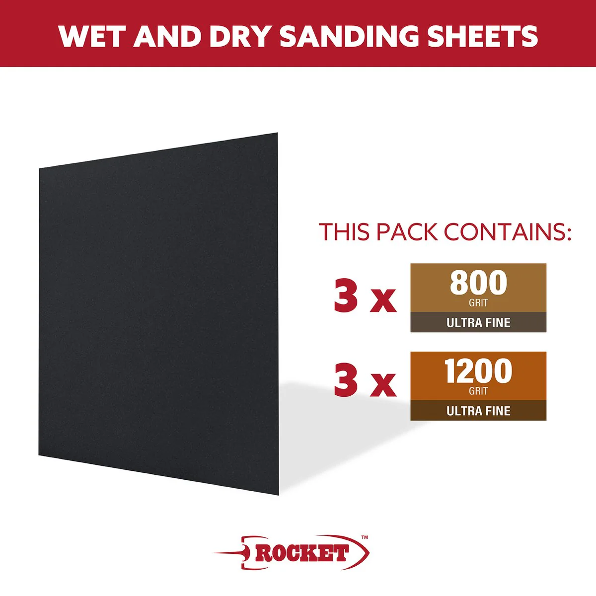 Rocket 800 Wet Dry Sanding Sheets - 6 Pack - 280mm x 230mm - Versatile for Metal, Plastic, Concrete - Image 2