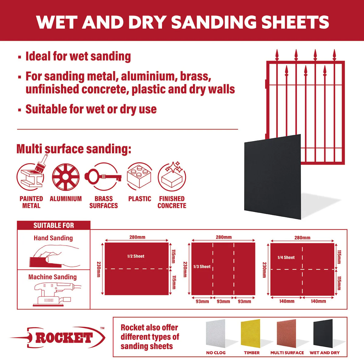 Rocket 800 Wet Dry Sanding Sheets - 6 Pack - 280mm x 230mm - Versatile for Metal, Plastic, Concrete - Image 4