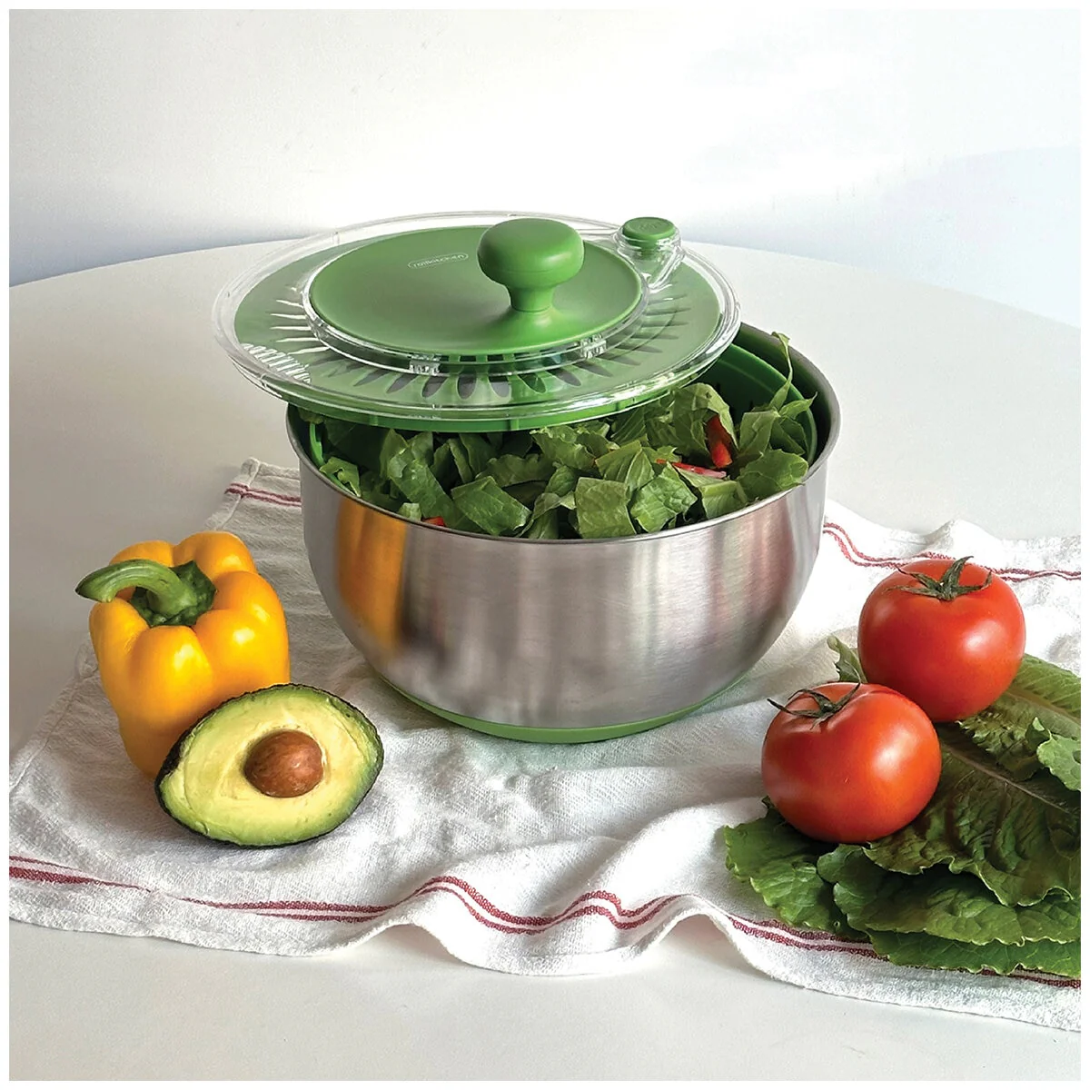 Rollkitchen Stainless Steel Salad Spinner 4.5L Capacity RS-406DBS Green - Image 4