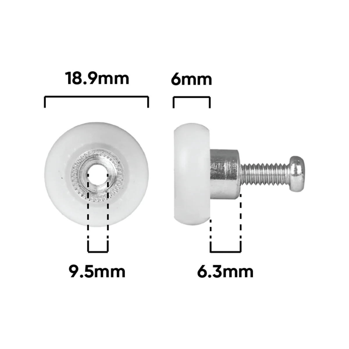 Rolltrak Convex Roller - 19mm - Acetal - 8kg Load Rate - Image 2
