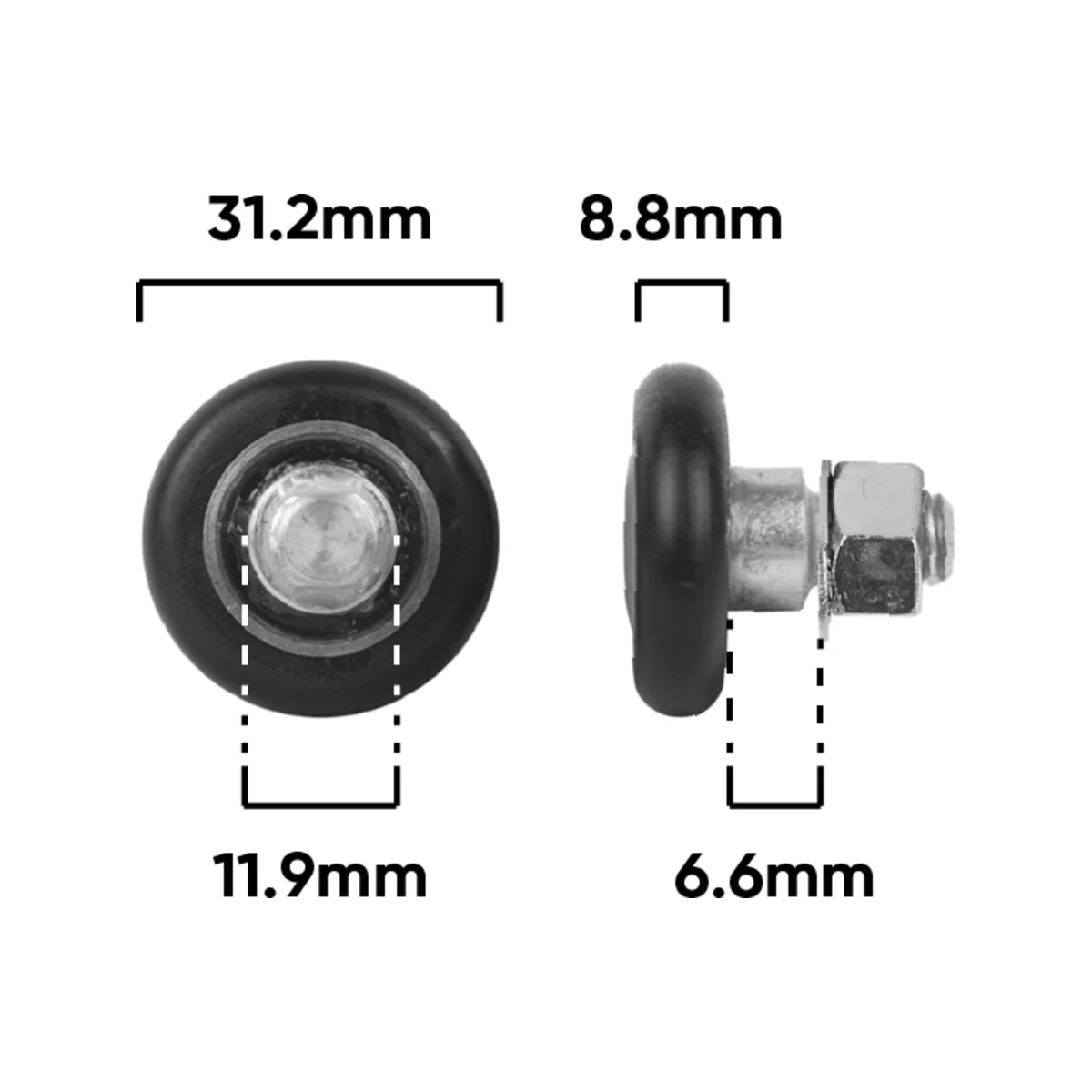 Rolltrak Convex Roller - 31mm - Acetal - Threaded Stud - Image 2