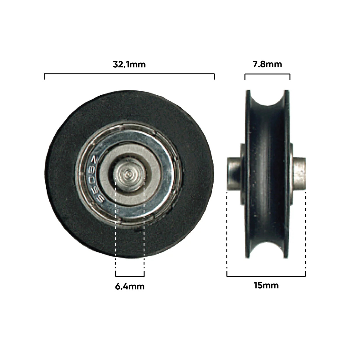 Rolltrak Nylon Concave Roller - 32mm - Nylon - 40kg Load Rate - Image 2