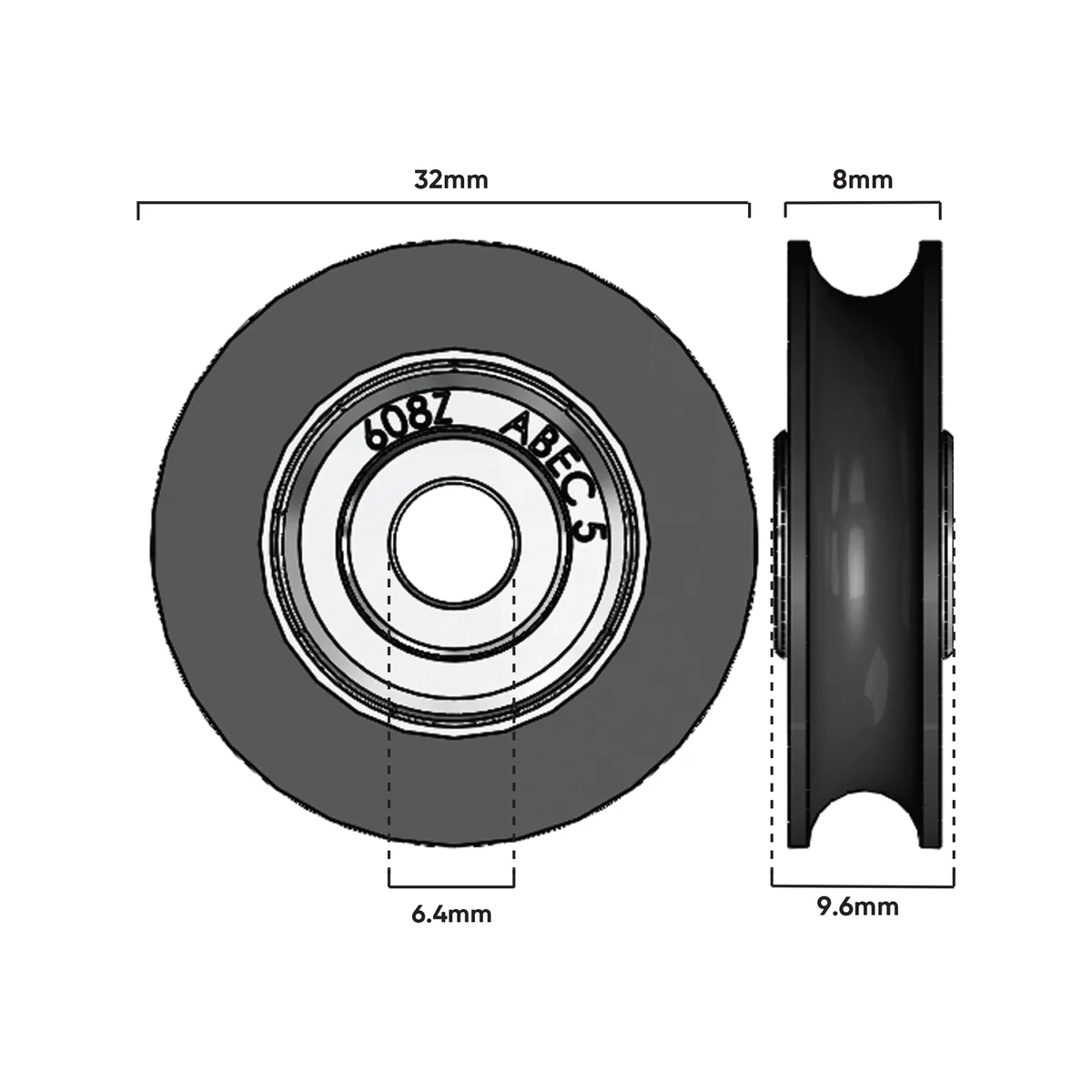 Rolltrak Nylon Roller - 32mm - Nylon - 40kg Load Rate - Image 2