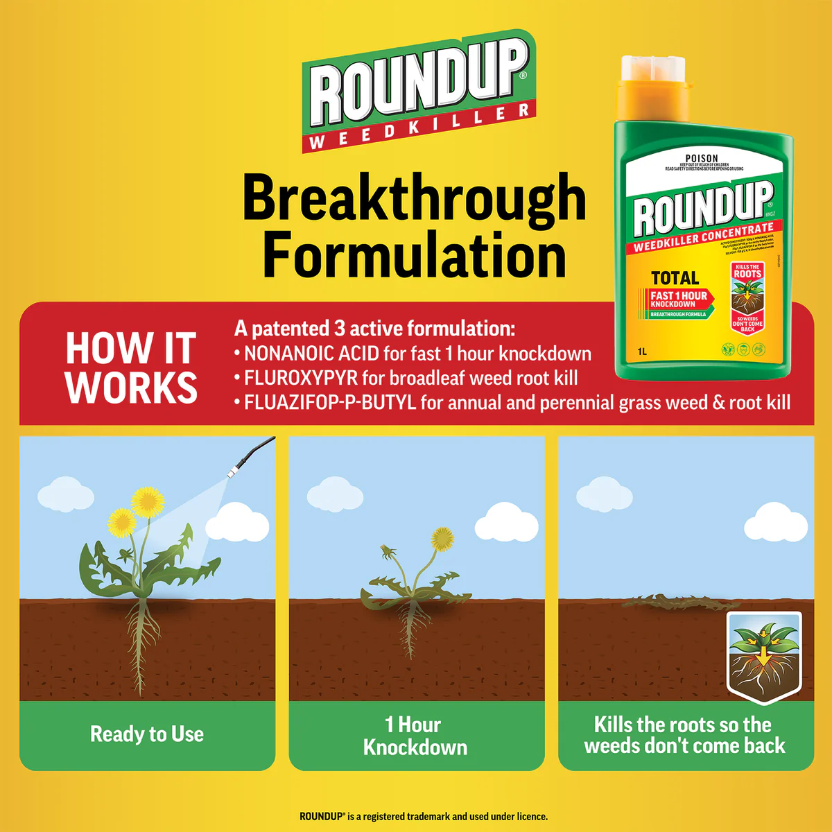 Roundup Total Weedkiller Concentrate - 1L - Fast-Acting Weed Control - Image 3