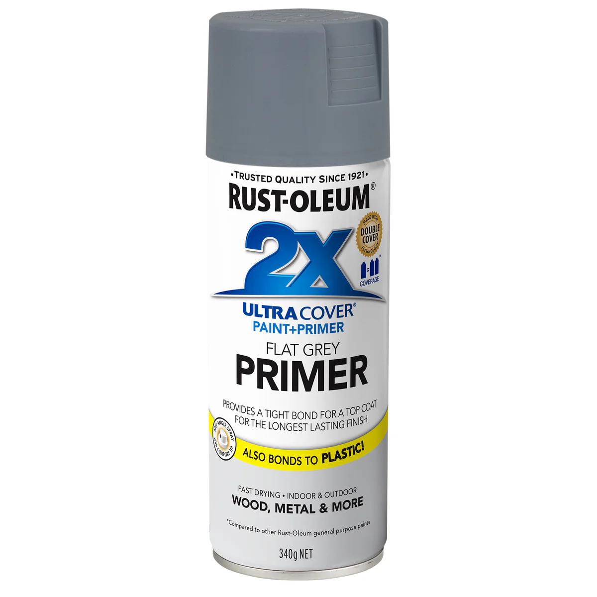 Rust-Oleum 2X Ultra Cover Flat Grey Primer 340g Spray Paint Durable