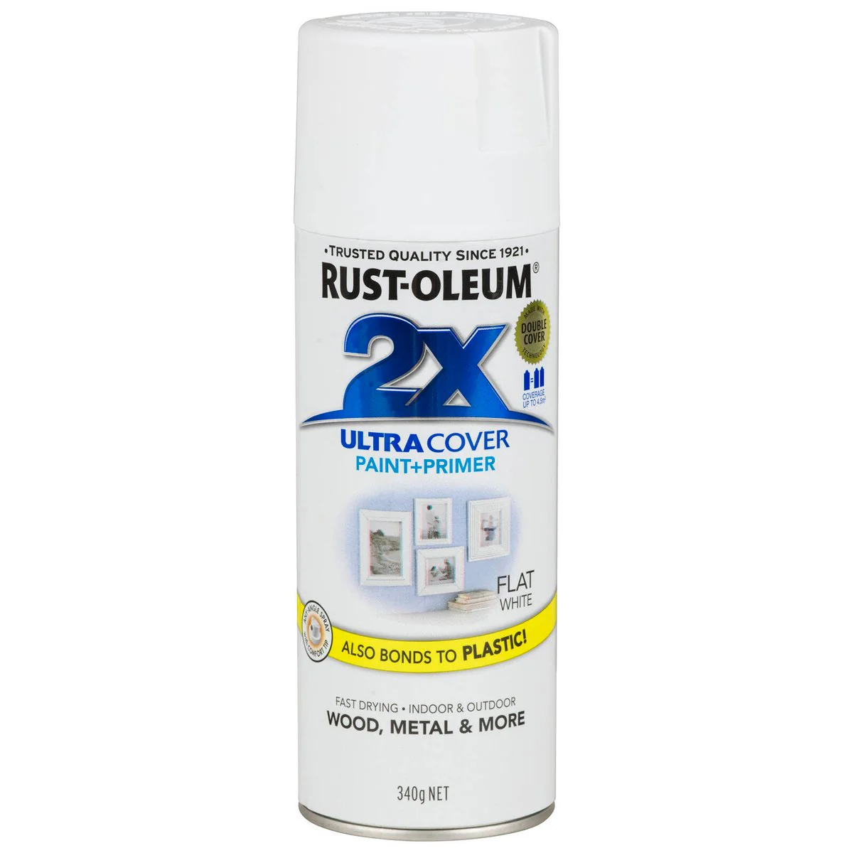 Rust-Oleum 2X Ultra Cover Flat White Spray Paint 340g Paint Primer