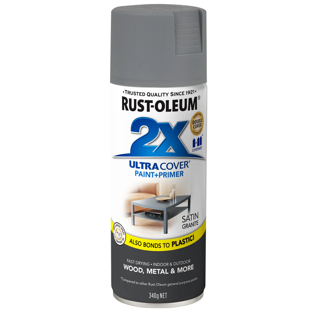Rust-Oleum 2X Ultra Cover Satin Spray Paint 340g Granite Durable Finish