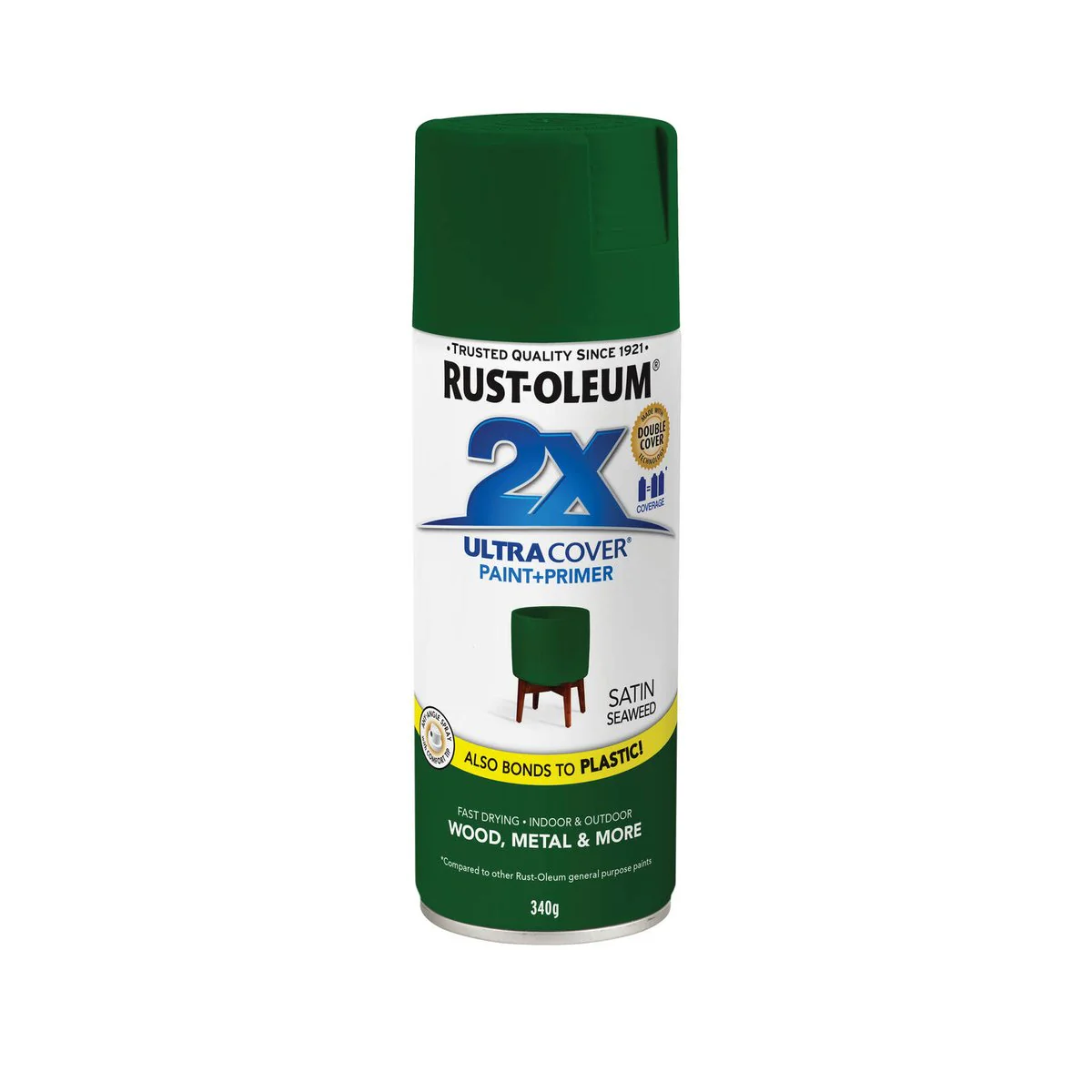 Rust Oleum 2x Ultra Cover Satin Spray Paint 340g - Seaweed Green - Fast Drying