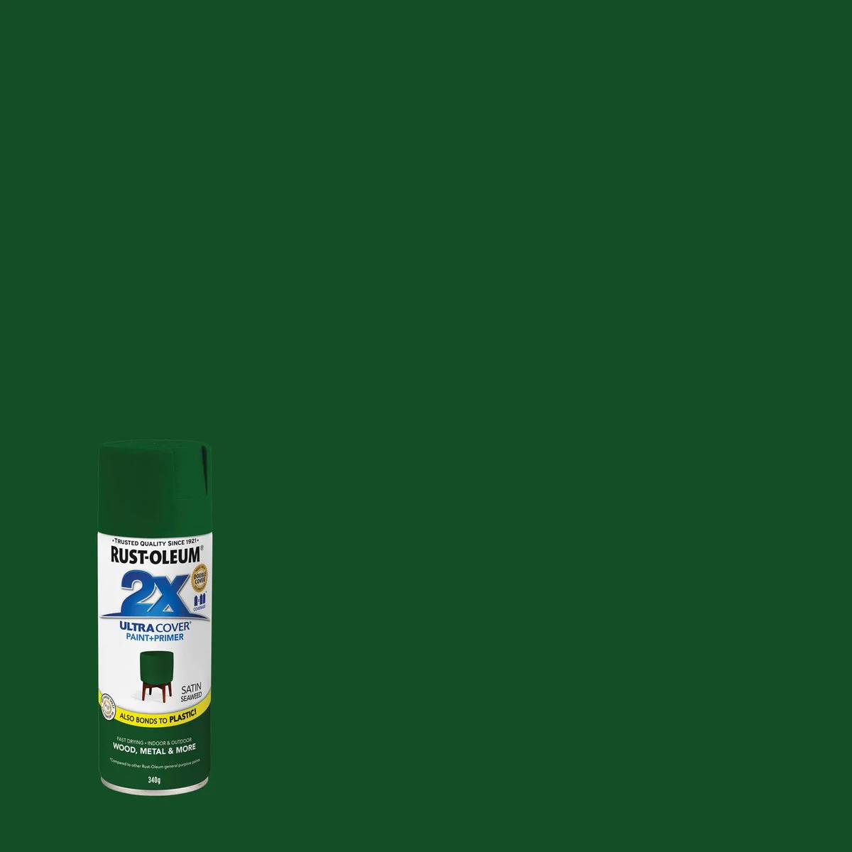 Rust Oleum 2x Ultra Cover Satin Spray Paint 340g - Seaweed Green - Fast Drying - Image 2
