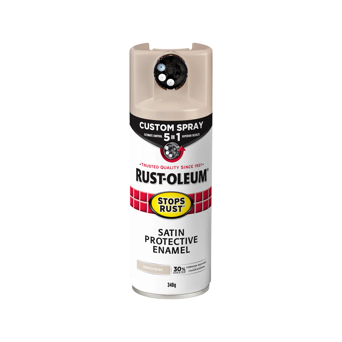 Rust Oleum 340g Satin Spray Paint - French Beige - 5 in 1 Custom Spray - Rust Protection