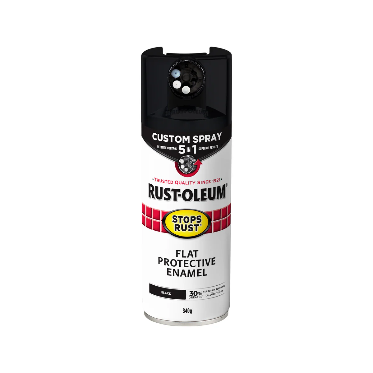 Rust Oleum 340g Spray Paint - Black Flat - Custom Spray 5 in 1 - Rust Protection