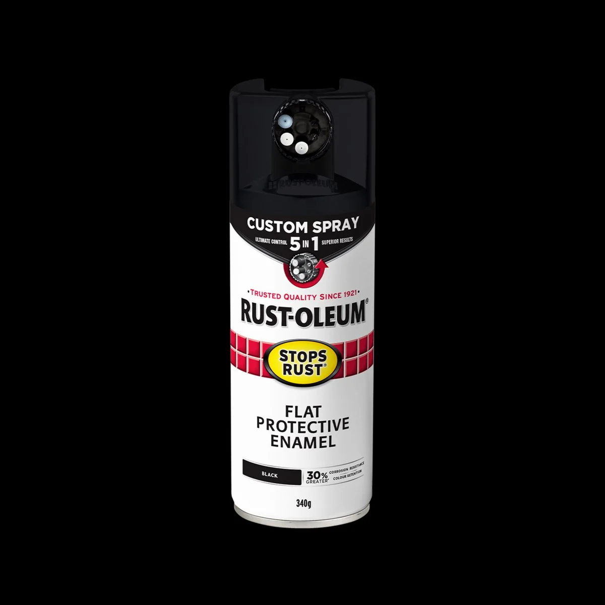 Rust Oleum 340g Spray Paint - Black Flat - Custom Spray 5 in 1 - Rust Protection - Image 2
