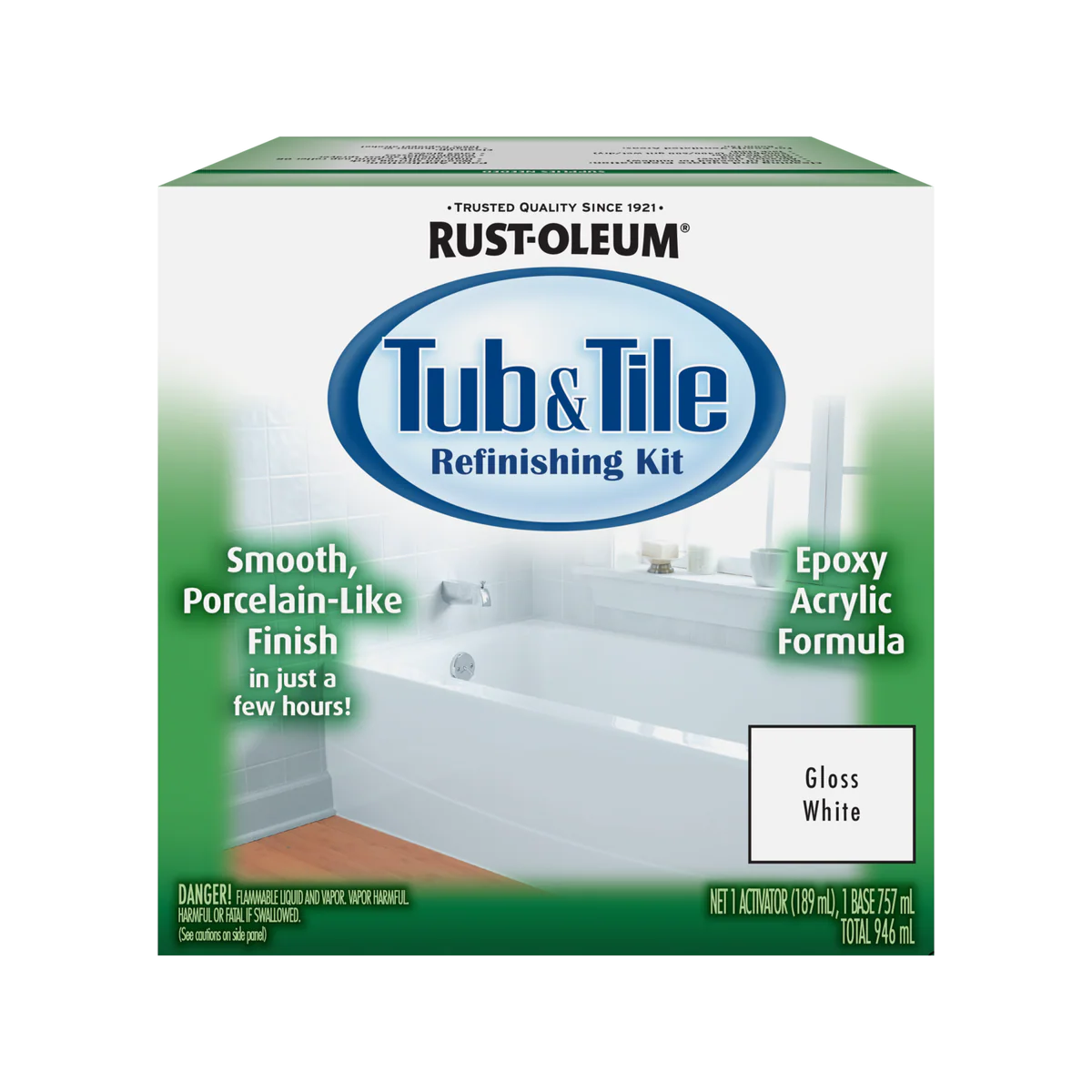 Rust Oleum 946ml Tub and Tile Refinishing Kit - White Gloss - Durable Finish