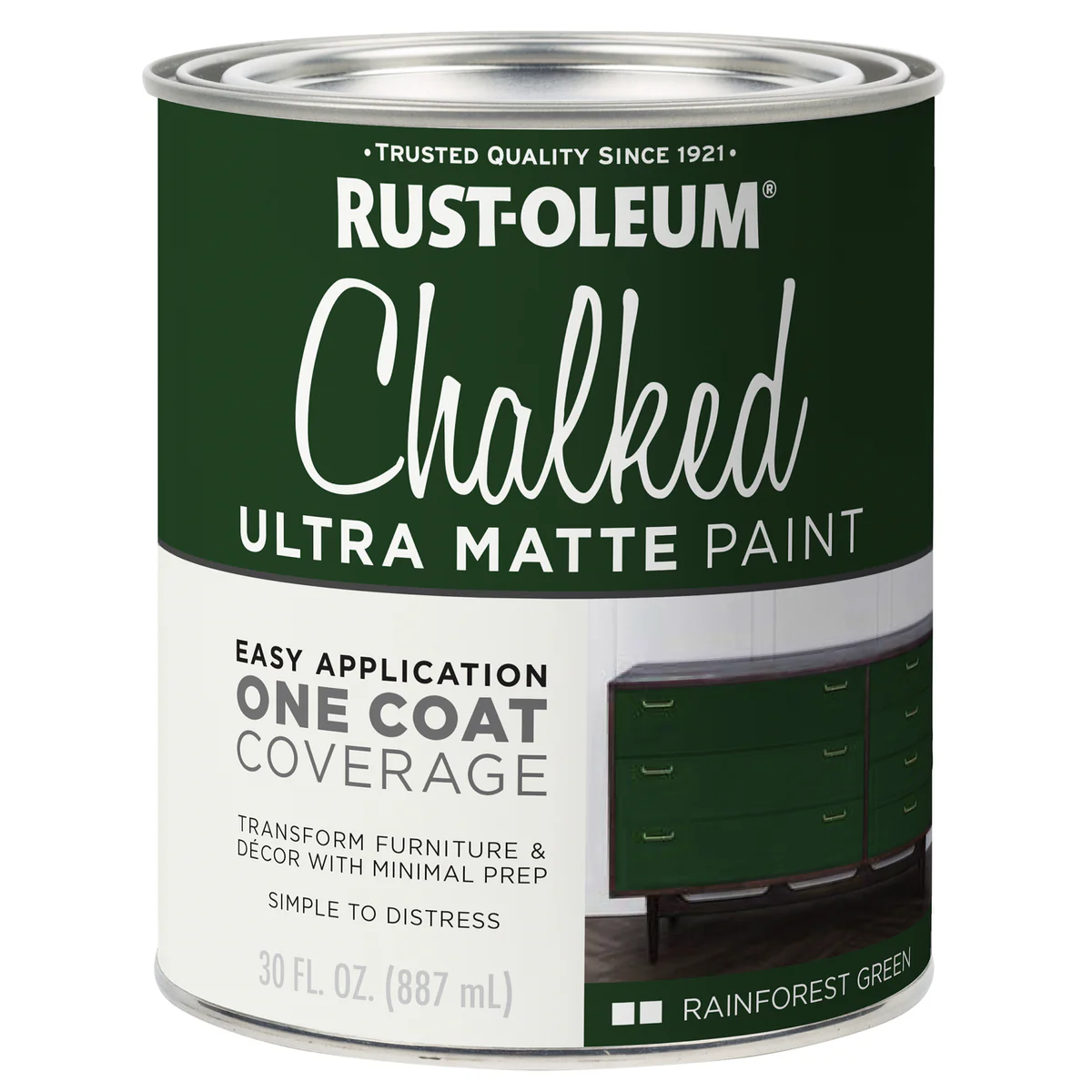 Rust Oleum Chalked Paint - 887ml - Rainforest Green - Ultra Matte Finish - Easy One-Coat Coverage