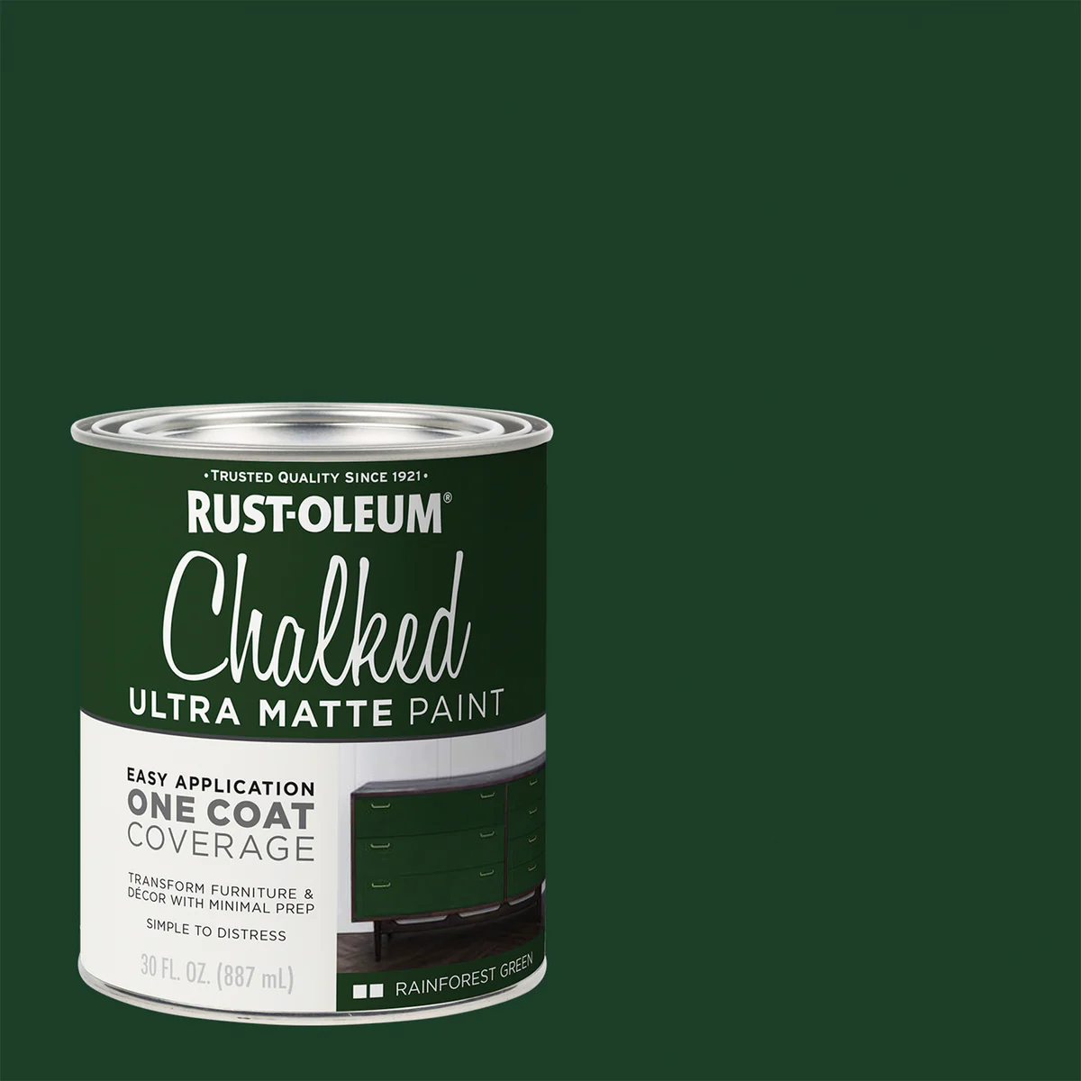 Rust Oleum Chalked Paint - 887ml - Rainforest Green - Ultra Matte Finish - Easy One-Coat Coverage - Image 2