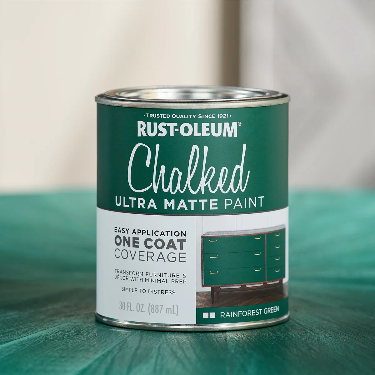 Rust Oleum Chalked Paint - 887ml - Rainforest Green - Ultra Matte Finish - Easy One-Coat Coverage - Image 4