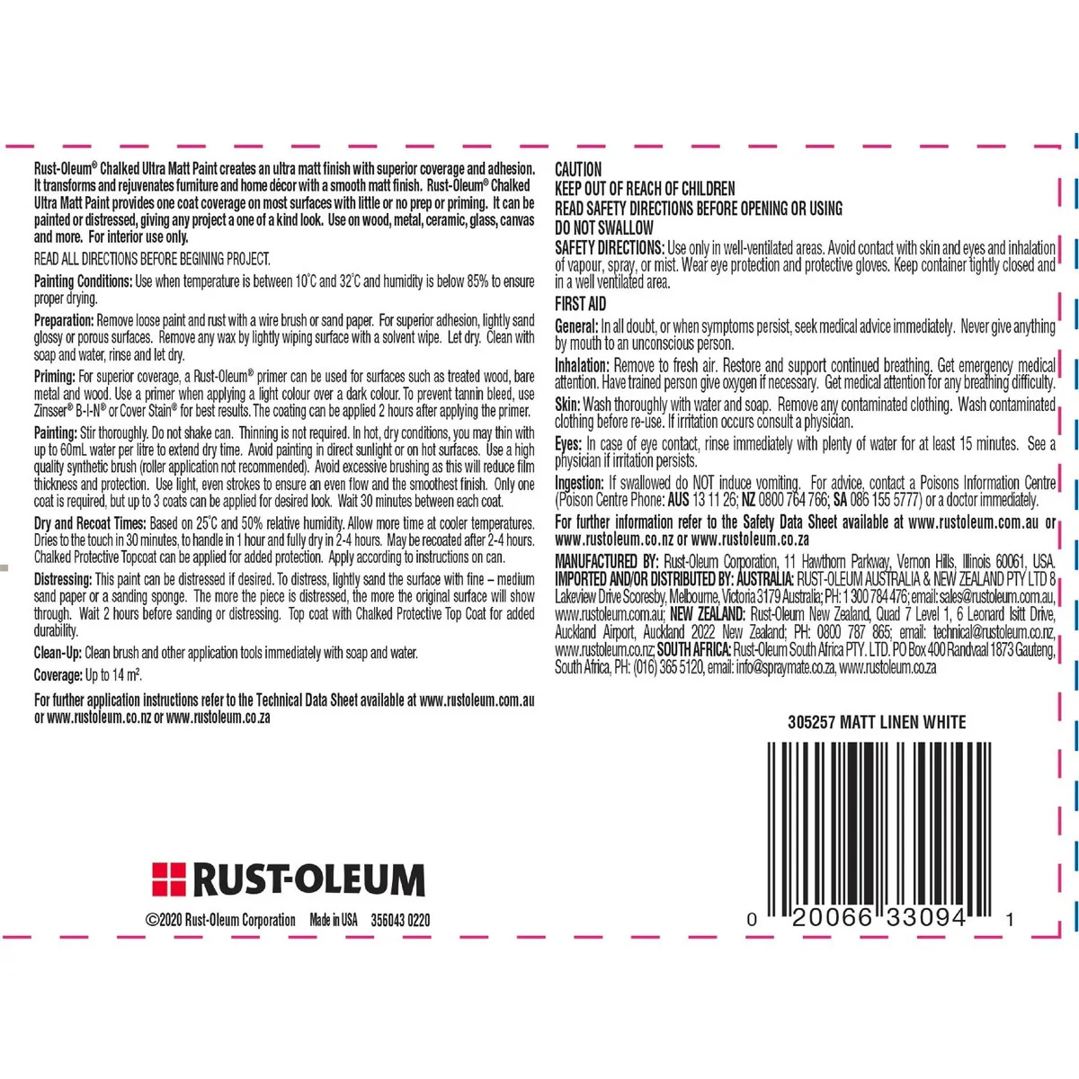 Rust Oleum Chalked Ultra Matt Paint - 887ml Light Tint Base - Indoor Use - Image 2